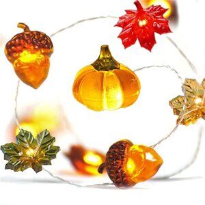10ft 30 LED Fall String Lights - 3D Acorn, Pumpkin, Maple Leaf, Battery Operated